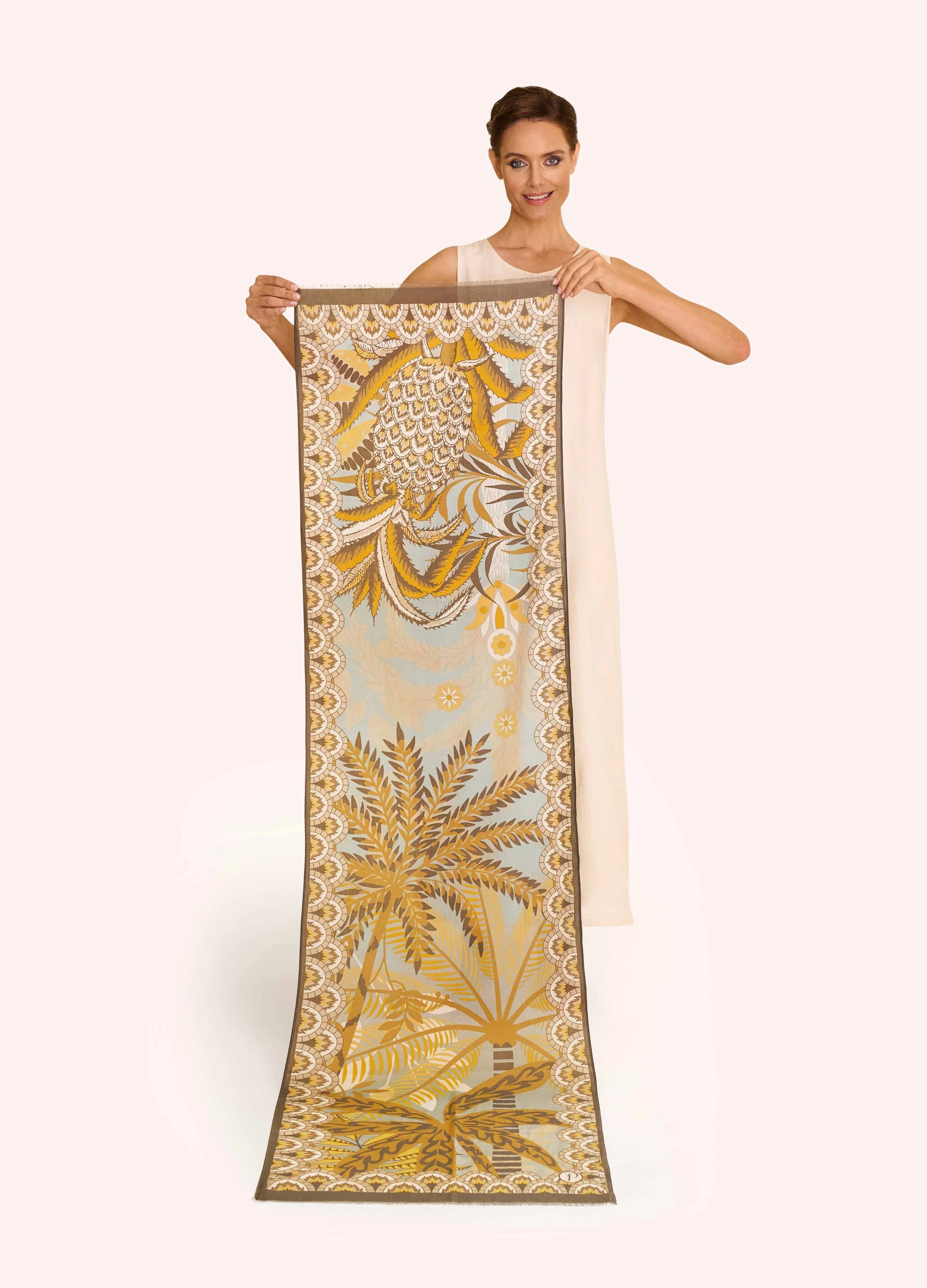 Powder Cotton Scarf - Patterned Palms- Duck Egg