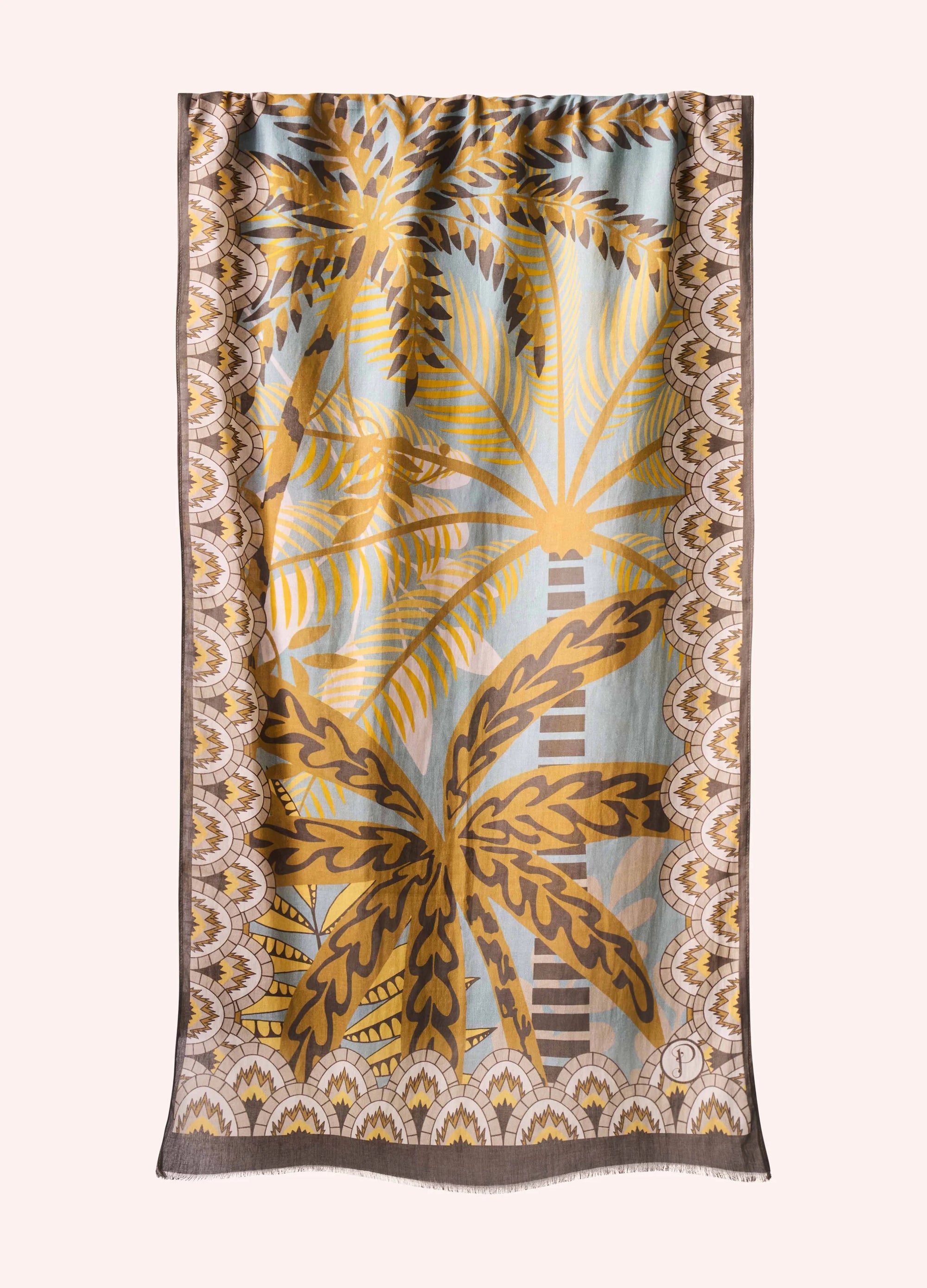 Powder Cotton Scarf - Patterned Palms- Duck Egg