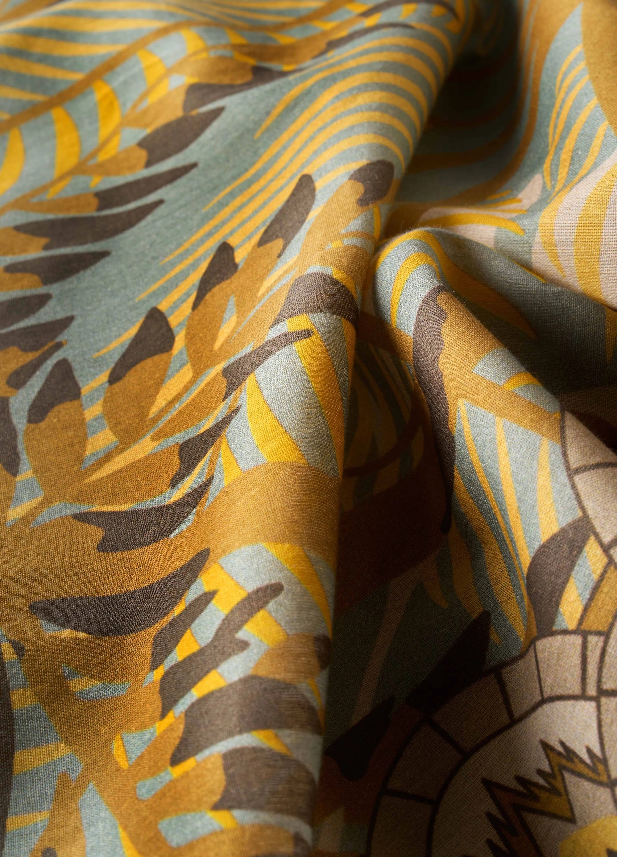 Powder Cotton Scarf - Patterned Palms- Duck Egg
