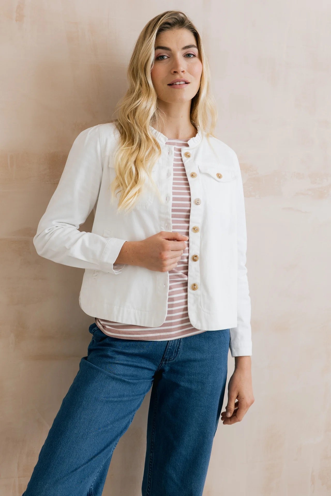 Seren Plain Twill Jacket - White - Lily &amp; Me