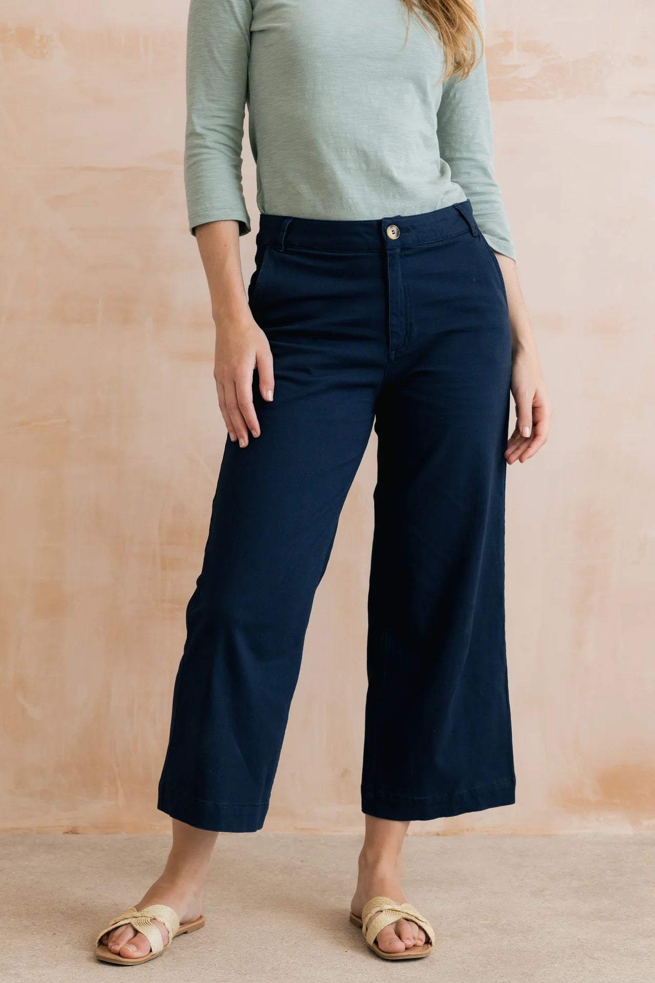 Isla Stretch Crop Twill Trousers - Navy Blue - Lily &amp; Me