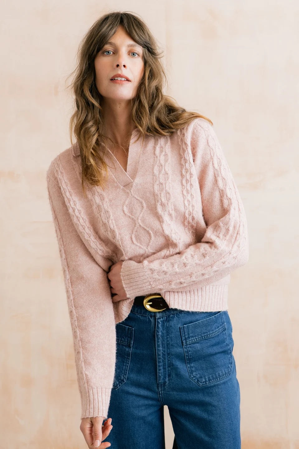 Studio Cable Knit Collared Jumper - Antique Pink - Lily &amp; Me