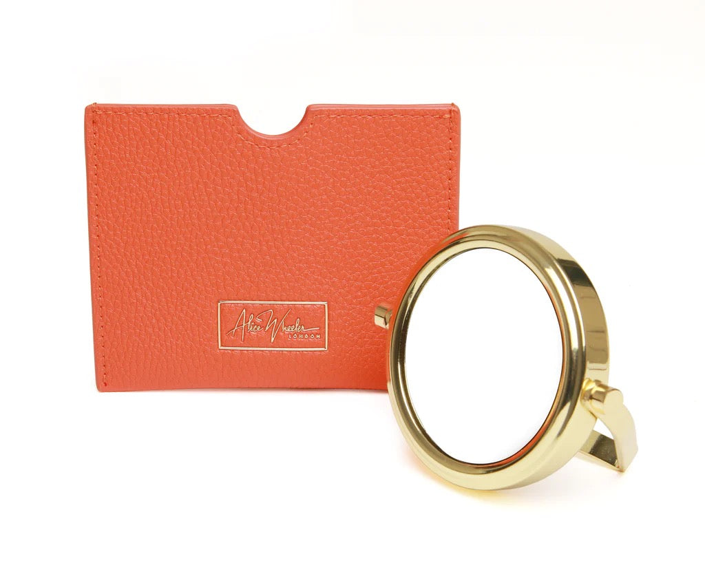 Alice Wheeler - Orange - Small Handbag 7x Magnifying Mirror &amp; Pouch