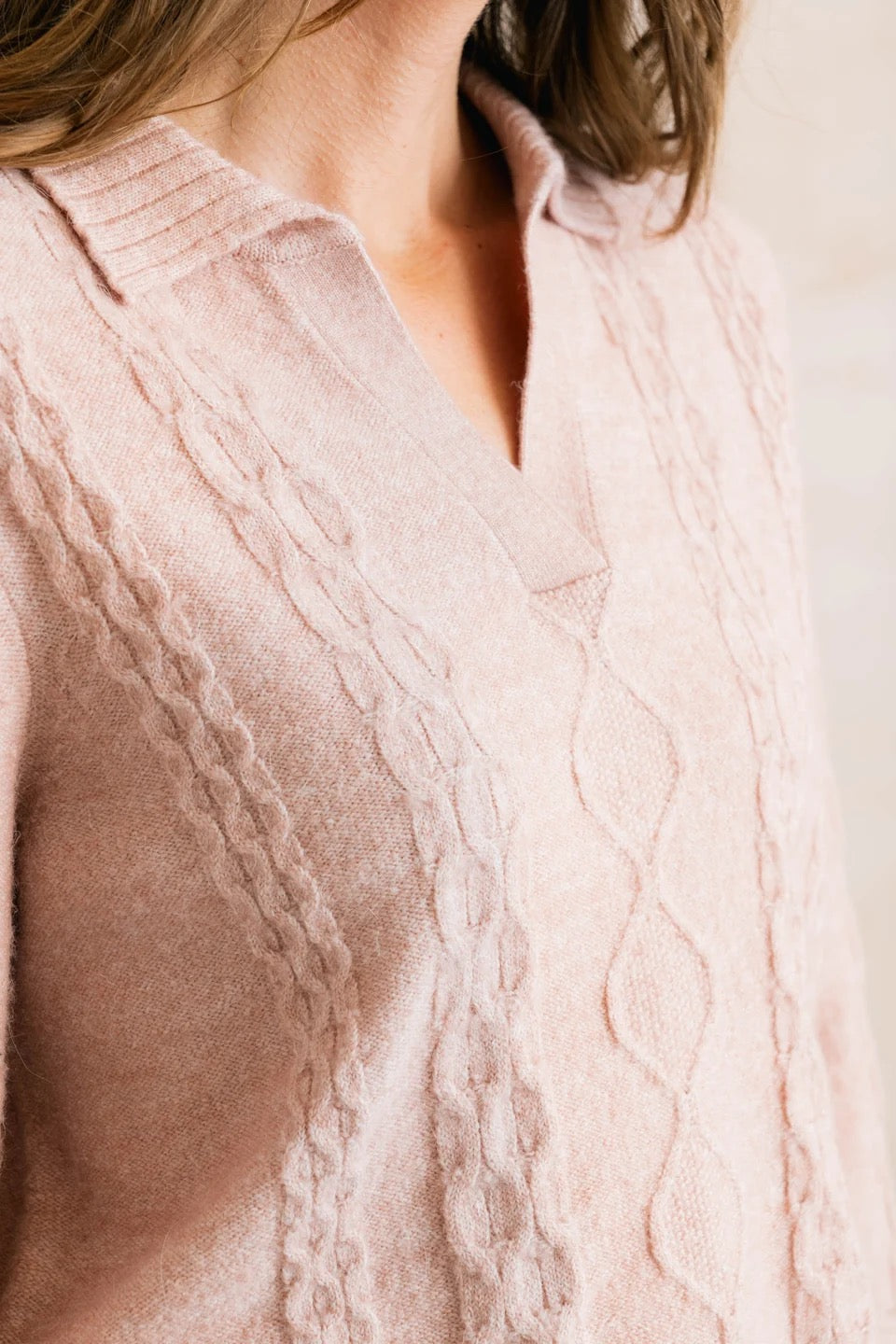 Studio Cable Knit Collared Jumper - Antique Pink - Lily &amp; Me
