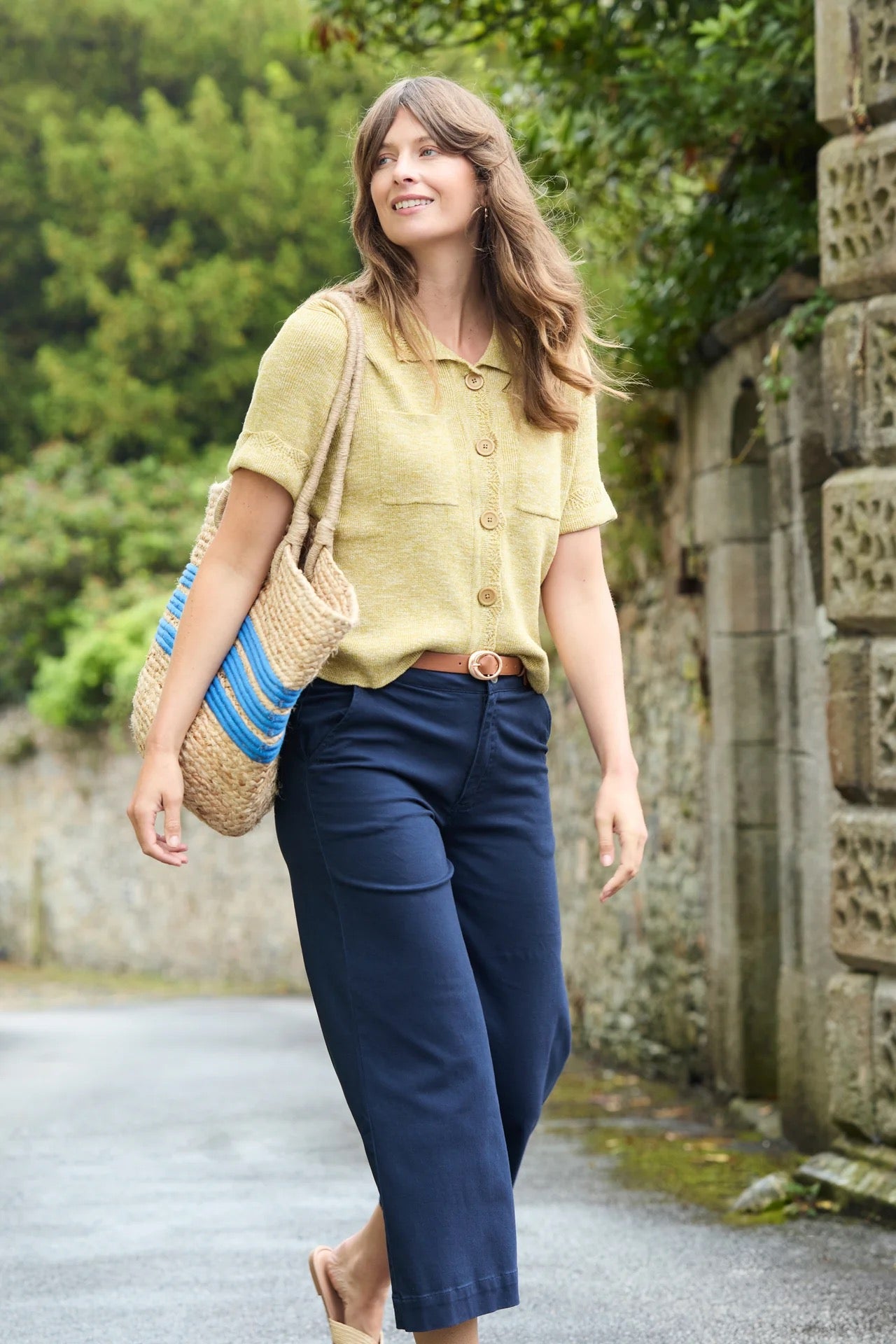 Isla Stretch Crop Twill Trousers - Navy Blue - Lily &amp; Me