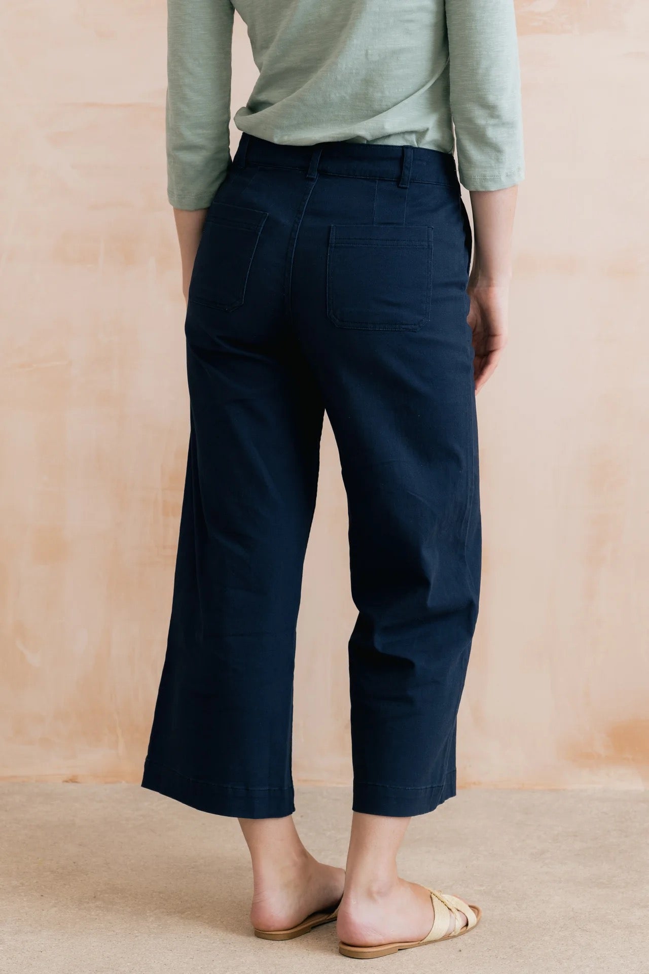 Isla Stretch Crop Twill Trousers - Navy Blue - Lily &amp; Me