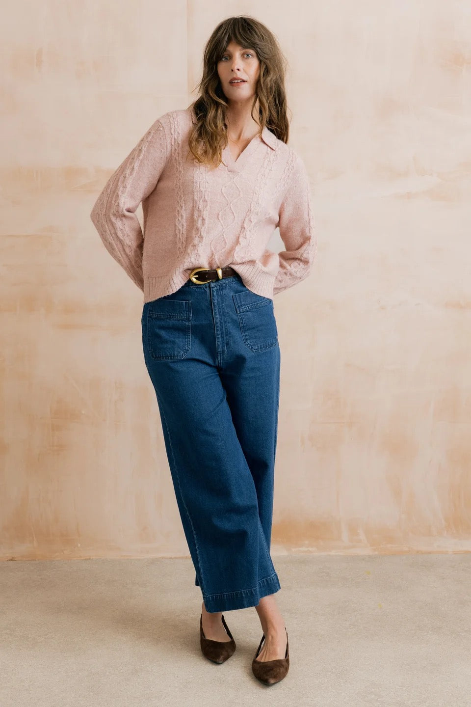Studio Cable Knit Collared Jumper - Antique Pink - Lily &amp; Me