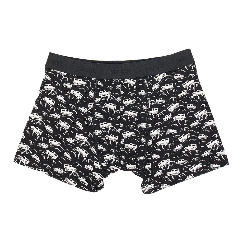 Eco Chic MENS Bamboo Boxers - Landrovers - Black