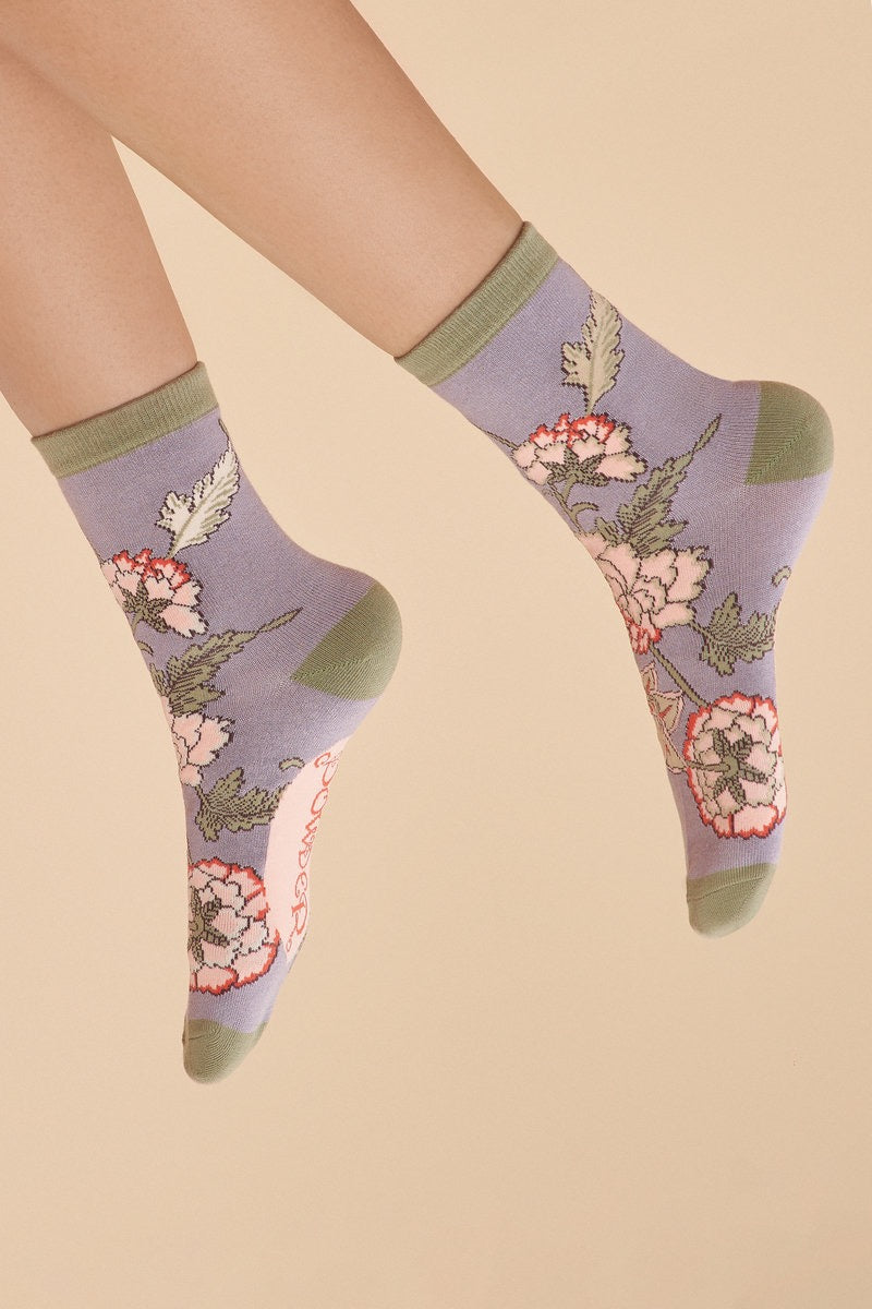 Powder Paisley Floral Ladies Bamboo Ankle Socks - Lilac