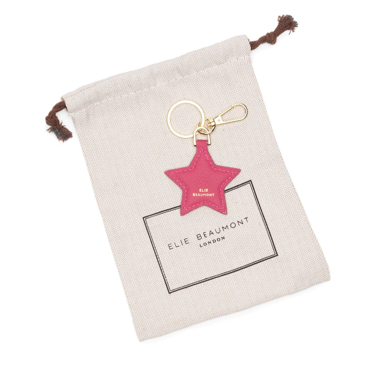 Elie Beaumont Designer Leather Star Keyring - Berry