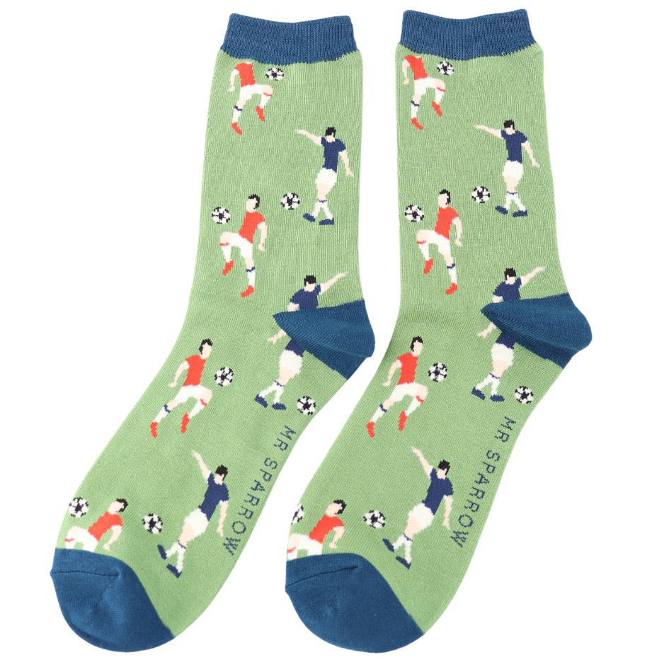 Mr Sparrow MENS Bamboo Ankle Socks - Footballers - Green