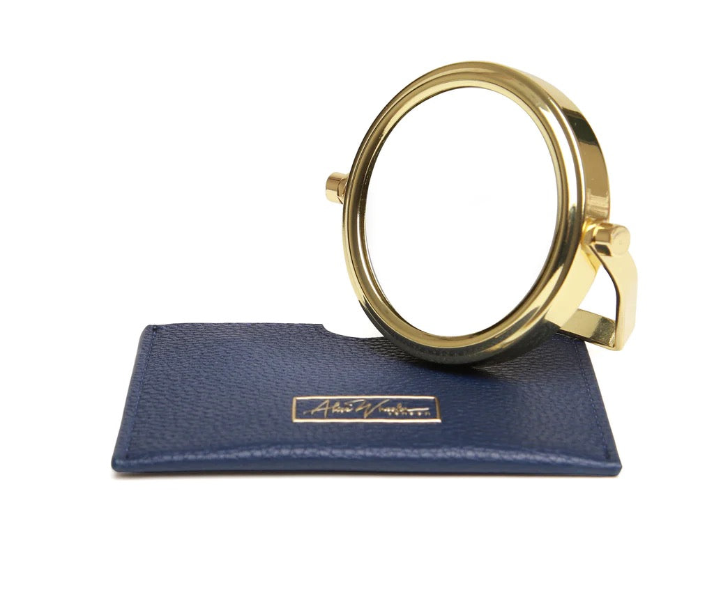 Alice Wheeler Navy Blue Handbag 7x Magnifying Mirror & Pouch