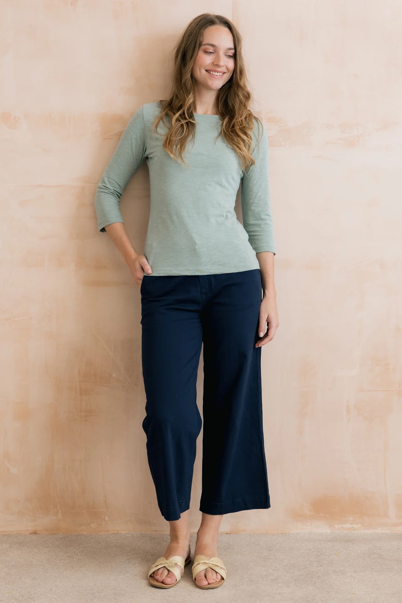 Isla Stretch Crop Twill Trousers - Navy Blue - Lily &amp; Me