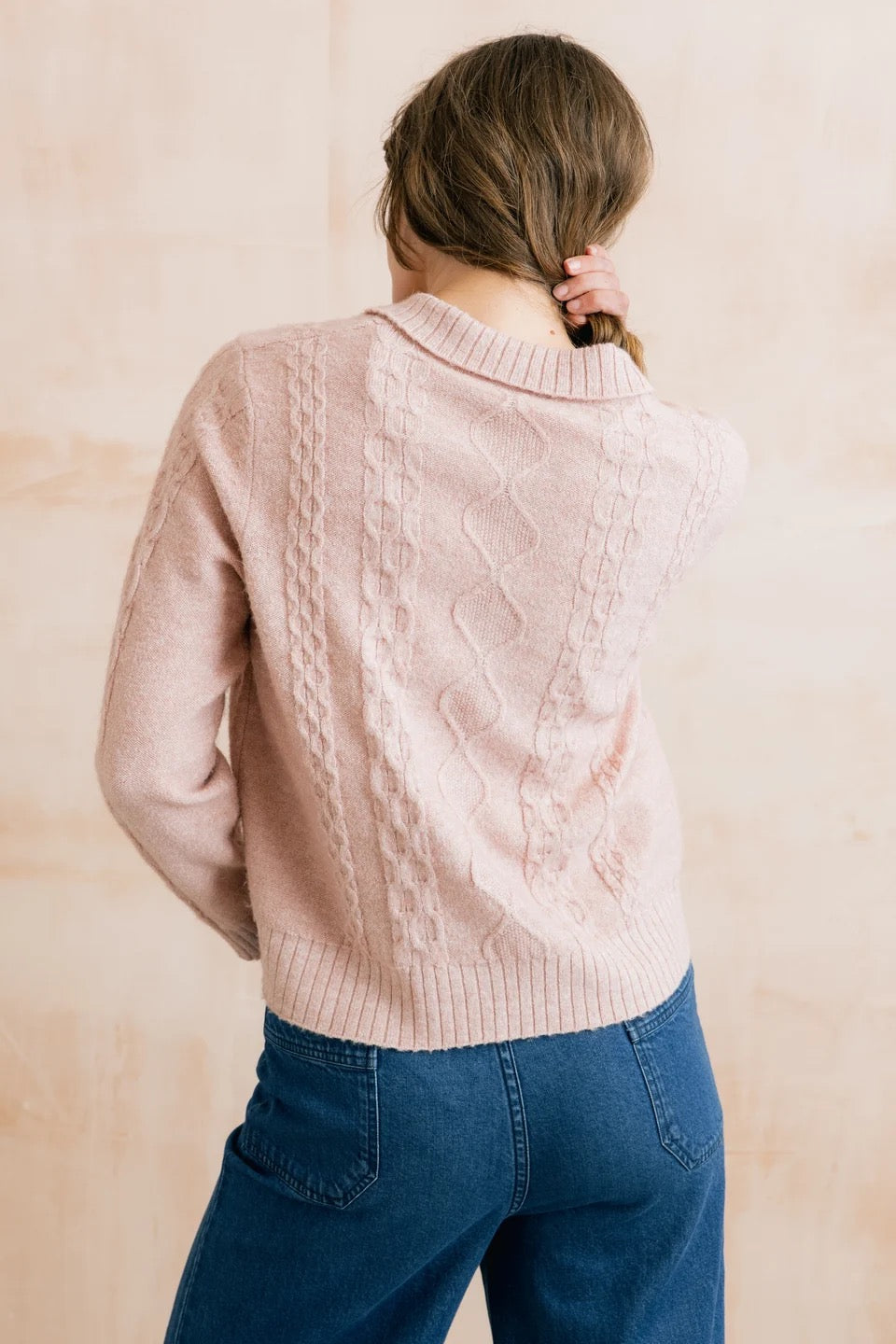 Studio Cable Knit Collared Jumper - Antique Pink - Lily &amp; Me