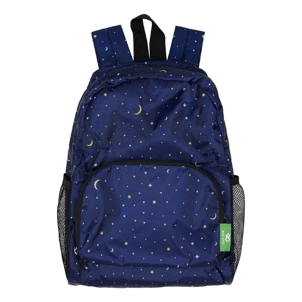 Eco Chic Stars & Moon MINI Lightweight Foldable Backpack Bag - Navy Blue