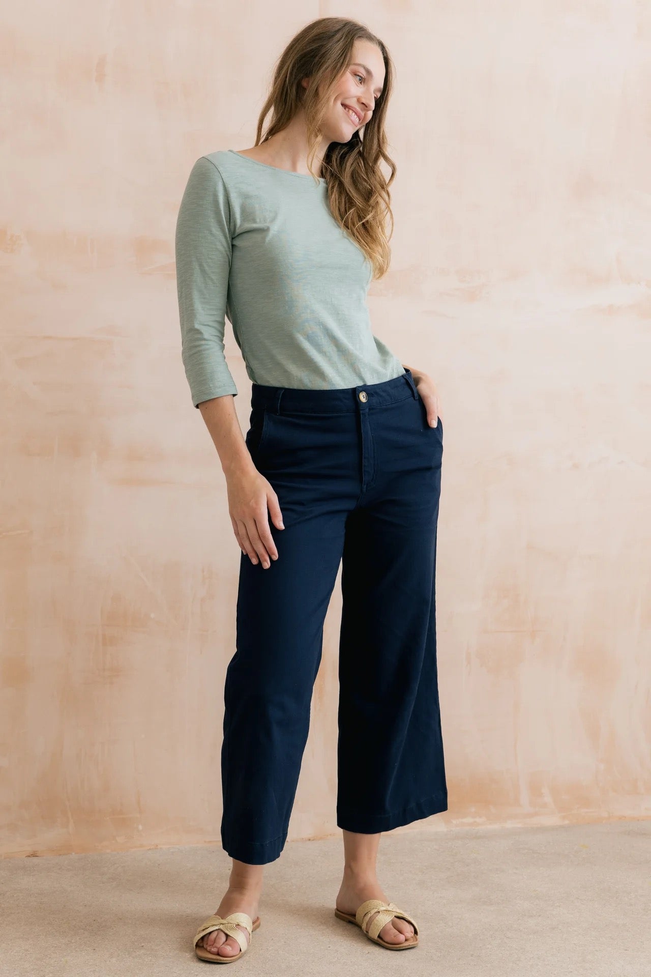 Isla Stretch Crop Twill Trousers - Navy Blue - Lily &amp; Me