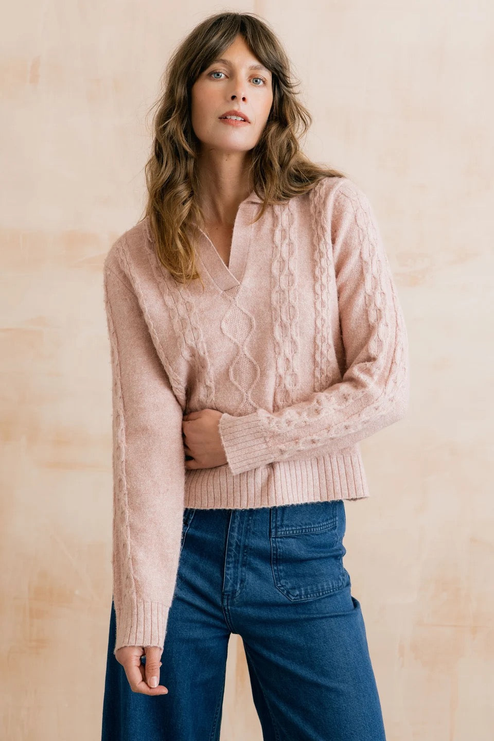 Studio Cable Knit Collared Jumper - Antique Pink - Lily &amp; Me