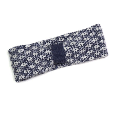 POM Dark Denim Blue Recycled Knit Scandi Floral Knot Cosy Headband