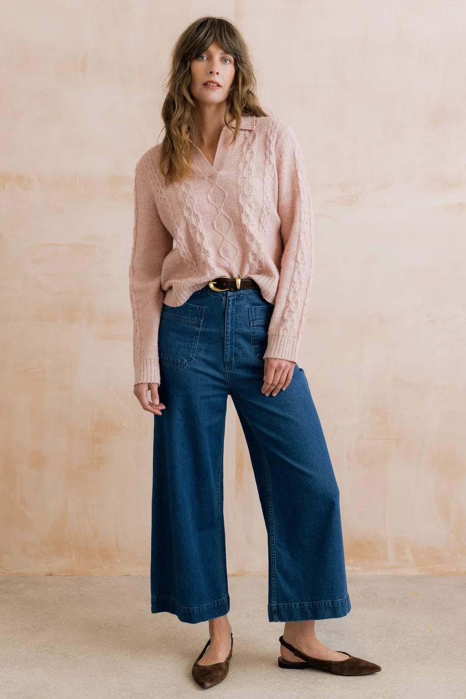 Studio Cable Knit Collared Jumper - Antique Pink - Lily &amp; Me