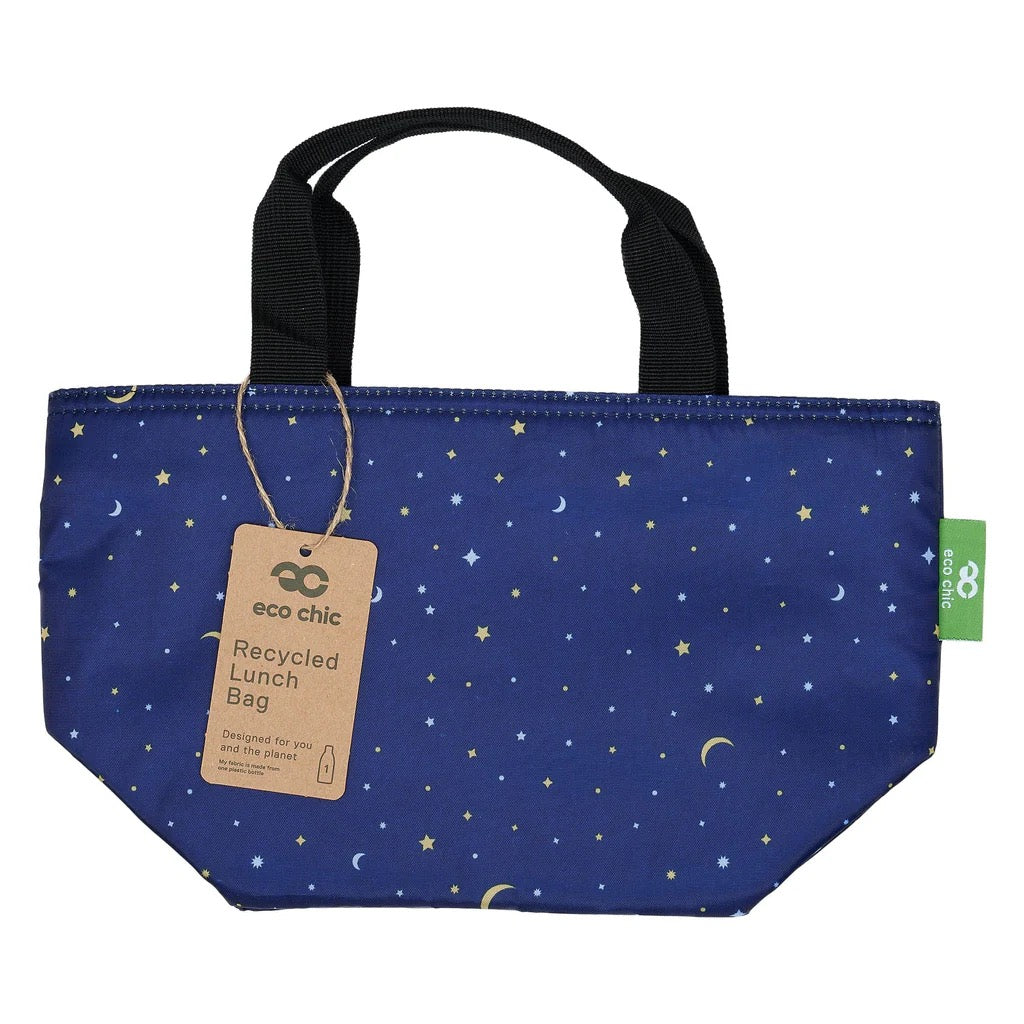 Eco Chic Lightweight Foldable Lunch Bag - Stars & Moon - Navy Blue