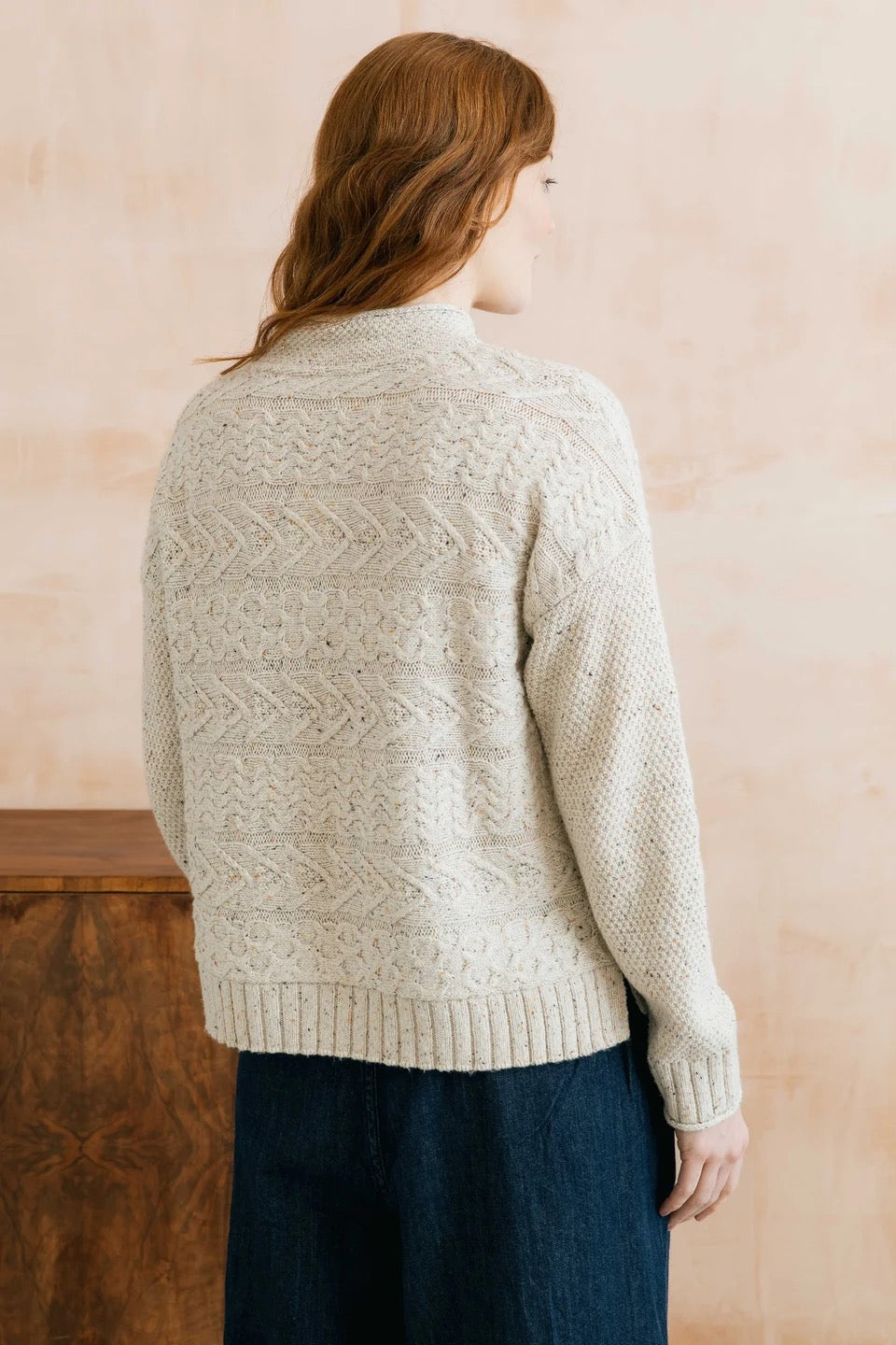 Sonia Cable Knit High Neck Jumper - Ecru Fleck - Lily &amp; Me