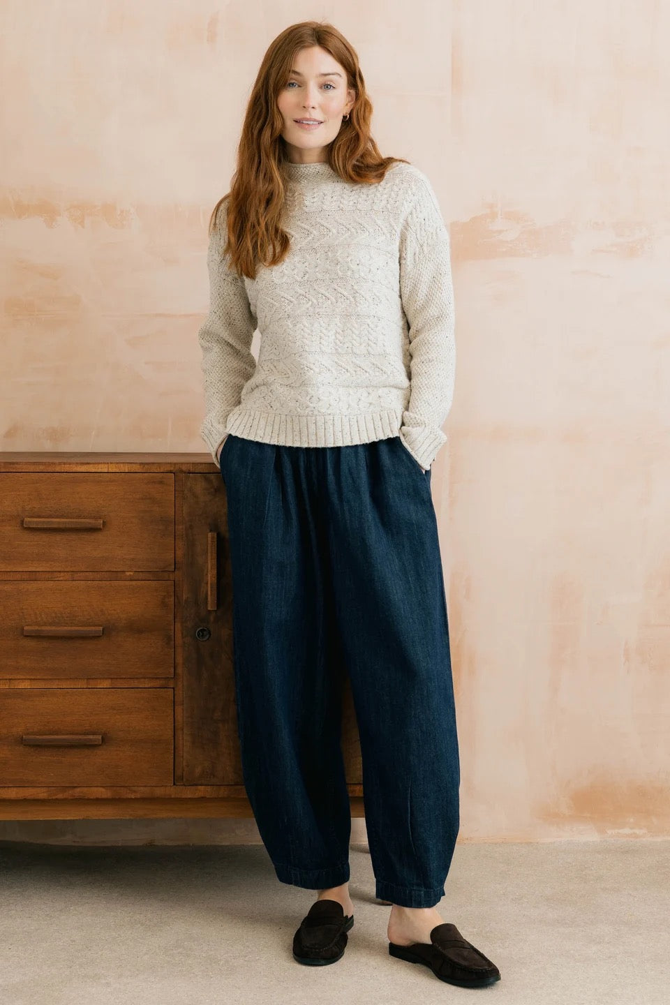 Sonia Cable Knit High Neck Jumper - Ecru Fleck - Lily &amp; Me