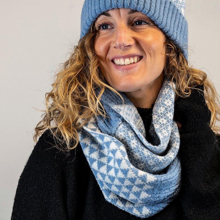 POM Baby Blue Scandi Floral & Retro Check Print Snood Scarf