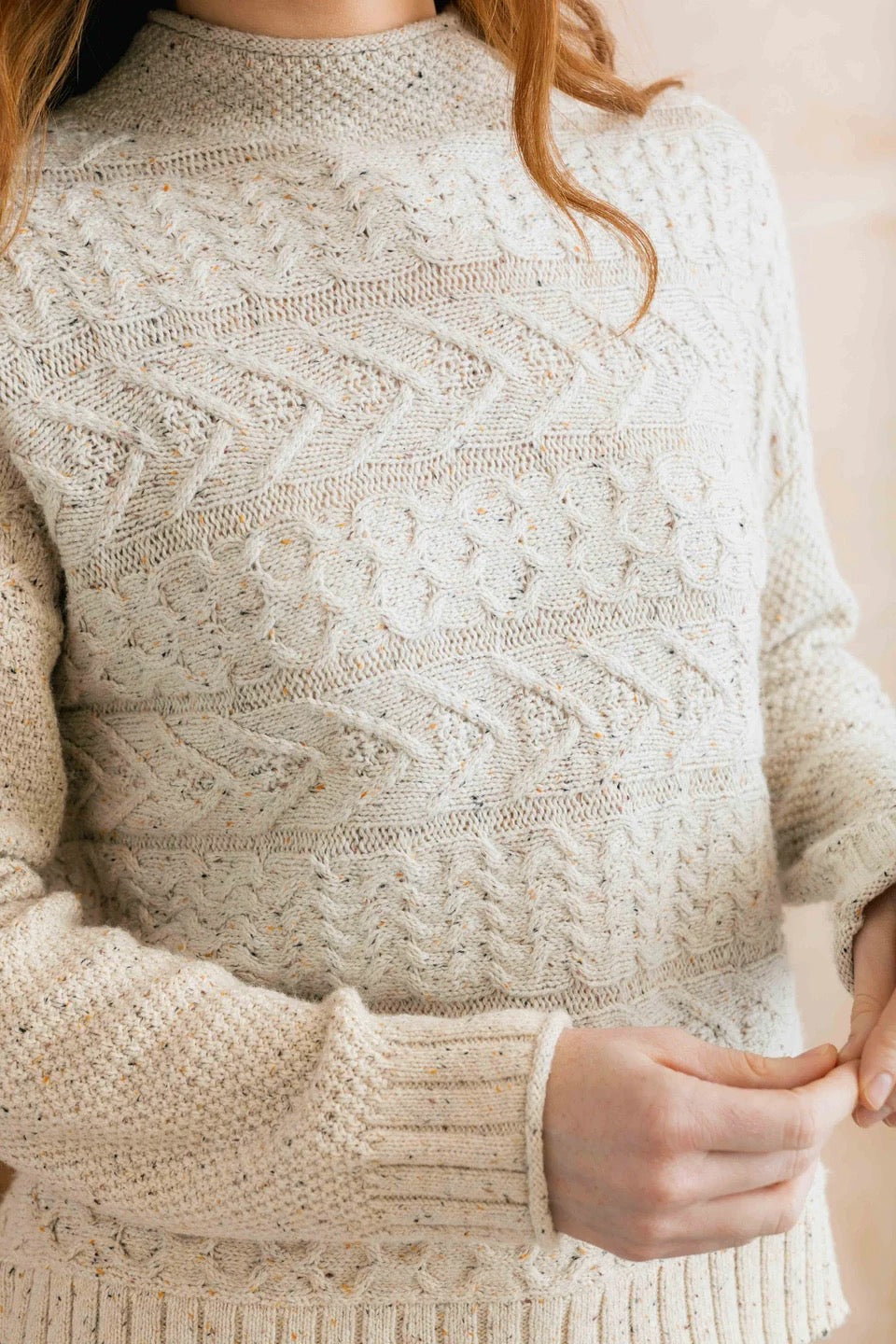 Sonia Cable Knit High Neck Jumper - Ecru Fleck - Lily &amp; Me