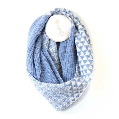 POM Baby Blue Scandi Floral & Retro Check Print Snood Scarf