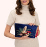 Powder Velvet Large Zip Pouch/Clutch Bag - Woodland Owl - Navy