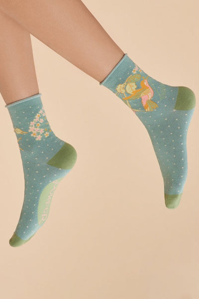 Powder Hummingbird Ladies Bamboo Ankle Socks - Aqua