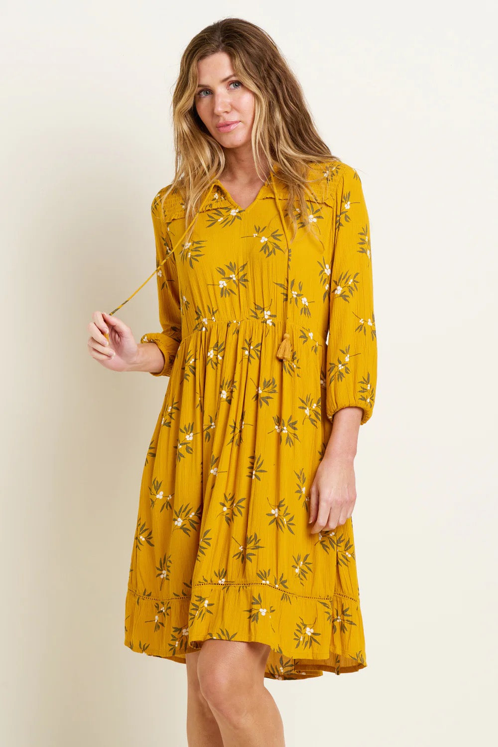 Brakeburn Women's Berry Knee Length Dress - Mustard Yellow