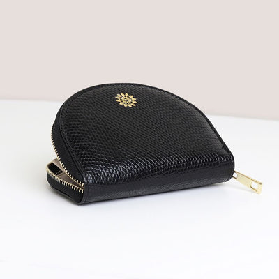 POM Black Textured Faux Leather Half Moon Coin Purse