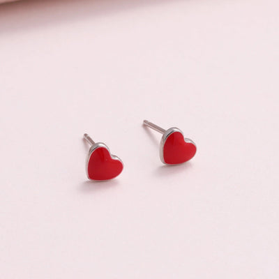 P.S I Love You - Terrarium Bottle - Sterling Silver Red Enamel Heart Stud Earrings