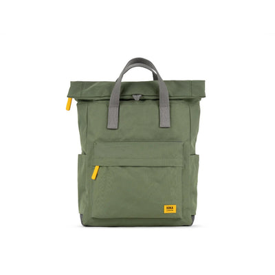 Roka Canfield B Backpack - MEDIUM - Yellow Label Recycled Canvas - Granite Green/Yellow