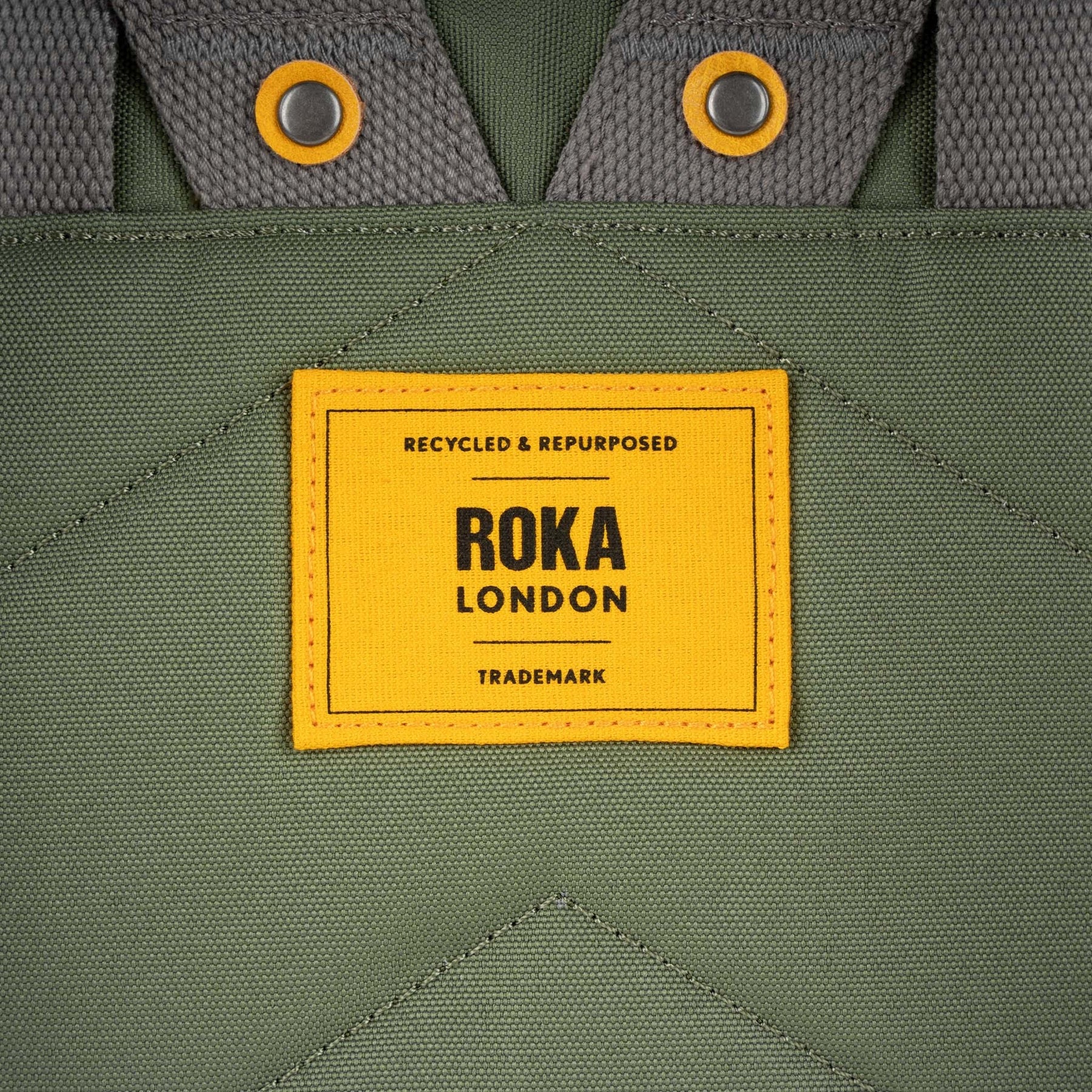 Roka Canfield B Backpack - MEDIUM - Yellow Label Recycled Canvas - Granite Green/Yellow