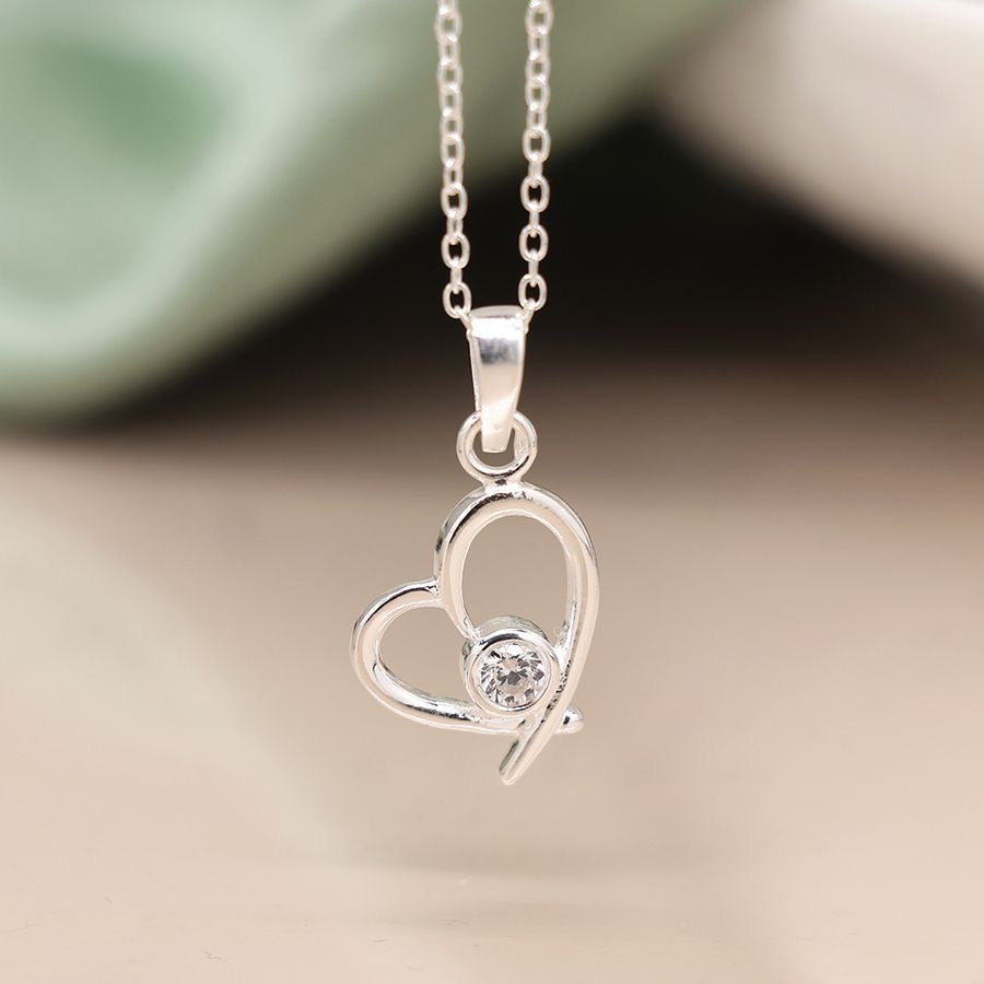 POM Open Heart Crystal Inset Sterling Silver Pendant