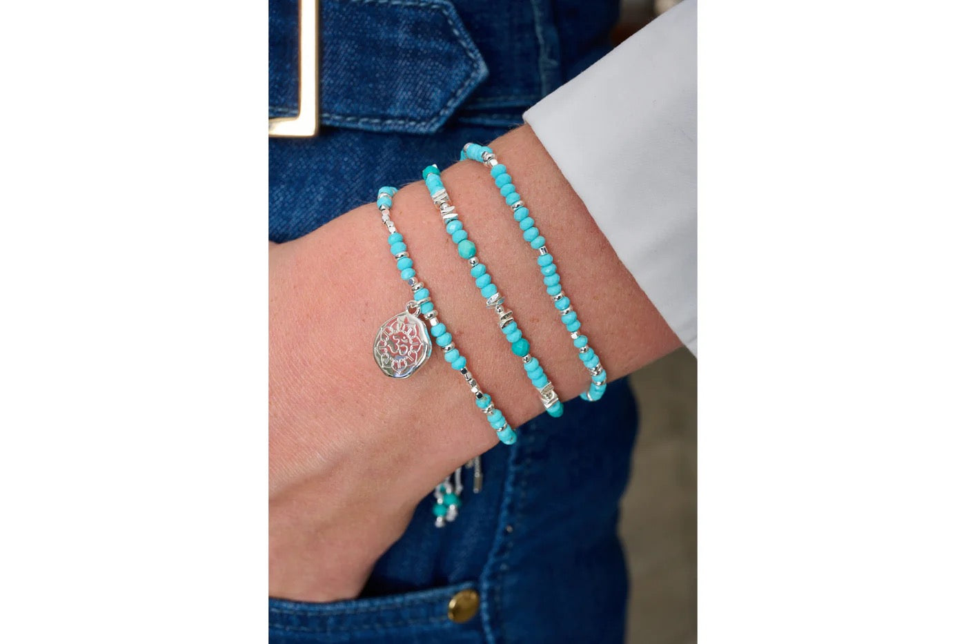 Boho Betty - Iris - Turquoise &amp; Silver Slider Cord Bracelet