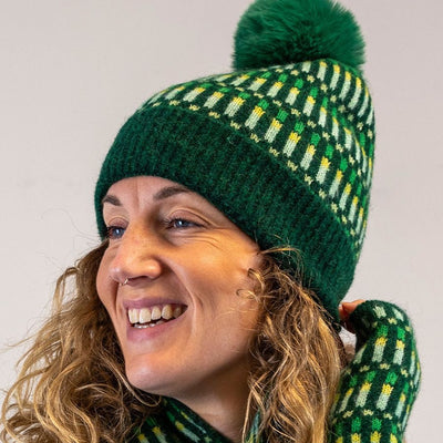 POM Green/Yellow 'Firework' Intermittent Stripe Bobble Hat