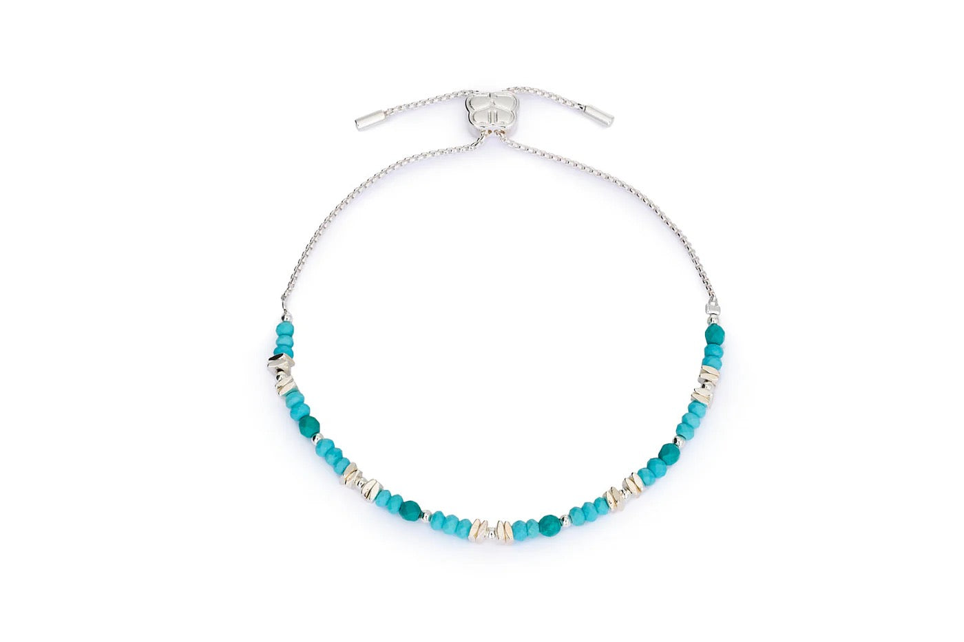 Boho Betty - Iris - Turquoise &amp; Silver Slider Cord Bracelet