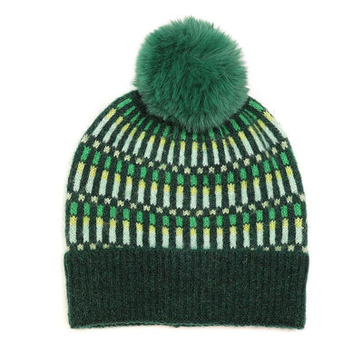 POM Green/Yellow 'Firework' Intermittent Stripe Bobble Hat