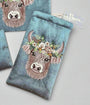 POM Seafoam Velvet Highland Cow Embroidered Glasses Case Pouch