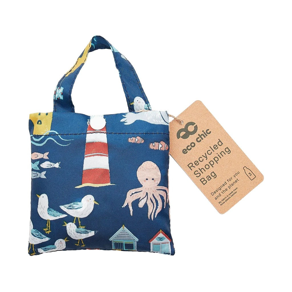 Eco Chic Foldable Recycled Shopping Bag - Seaside -Navy Blue
