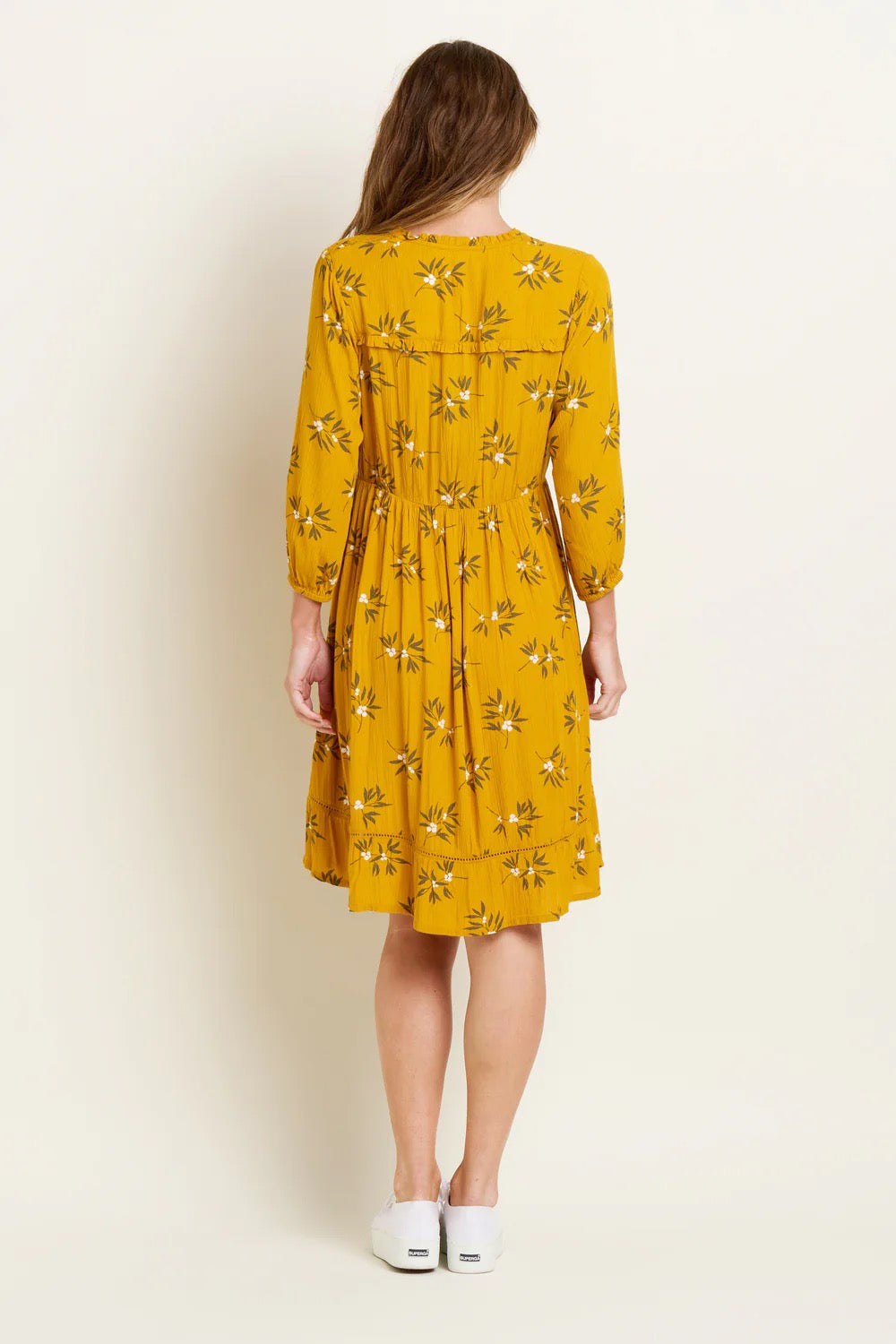 Brakeburn Women's Berry Knee Length Dress - Mustard Yellow