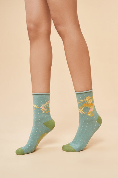 Powder Hummingbird Ladies Bamboo Ankle Socks - Aqua