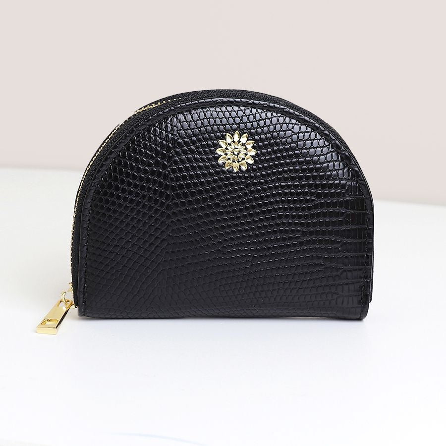 POM Black Textured Faux Leather Half Moon Coin Purse