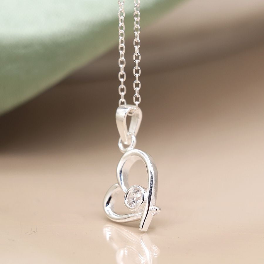 POM Open Heart Crystal Inset Sterling Silver Pendant