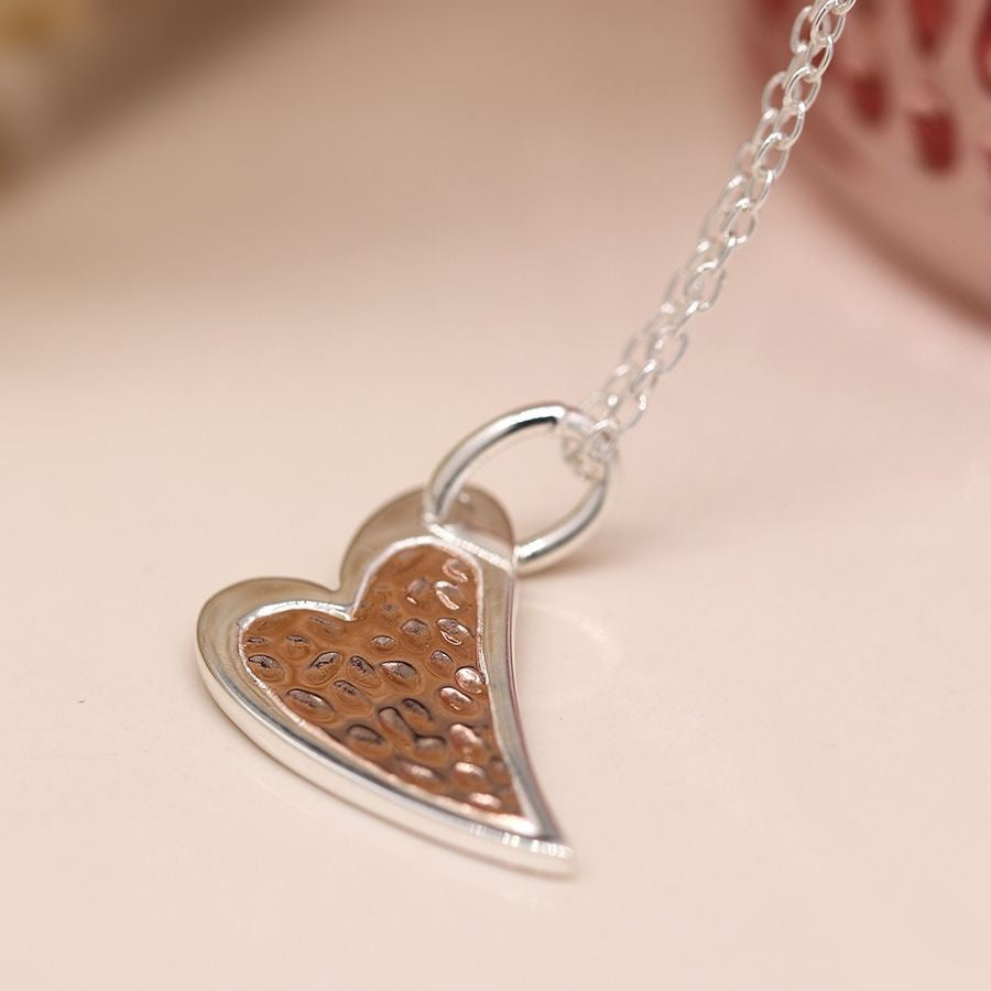 POM Shaped Heart with Hammered Rose Gold Centre Sterling Silver Pendant