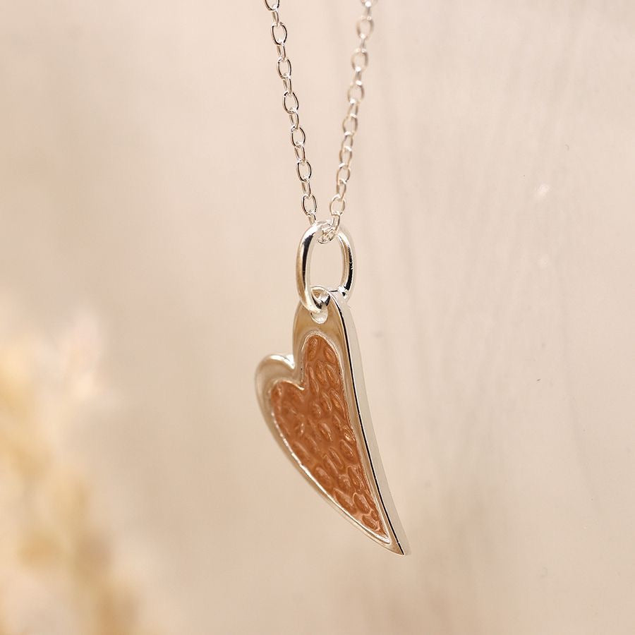 POM Shaped Heart with Hammered Rose Gold Centre Sterling Silver Pendant