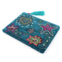 POM - Teal- Starburst Hearts & Stars - Embroidered Zip Top Pouch with Tassel